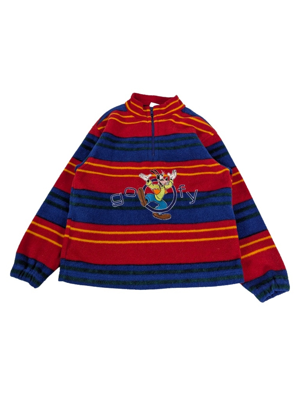 Kids Disney Goofy Fleece Pullover Size Medium 90's Striped Quarter Zip